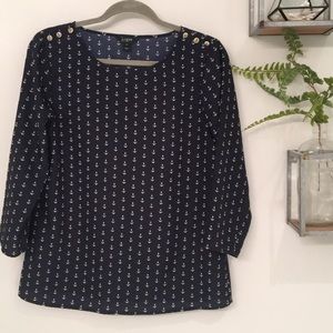 J.Crew Anchor Pattern Navy Boatneck Top Sz  S
